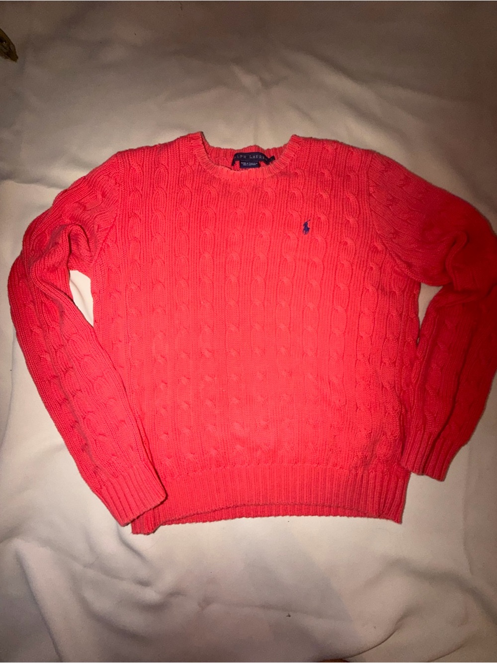 Ralph Lauren Womwns Cable Knit Crewneck Sweater - Coral Red